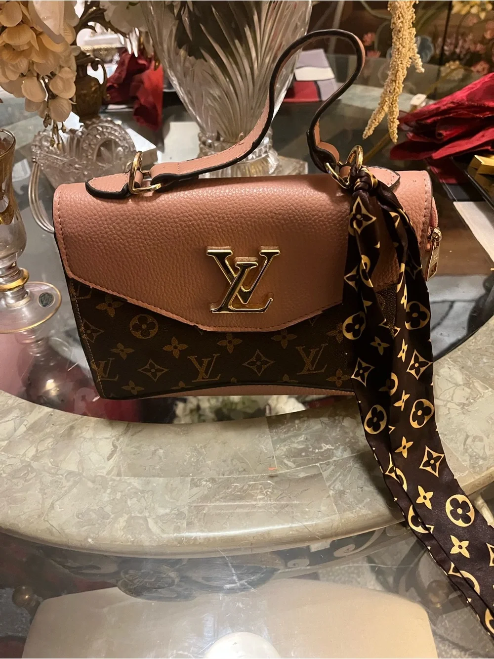 Louis Vuitton Brown Monogram & Tan Leather Satchel